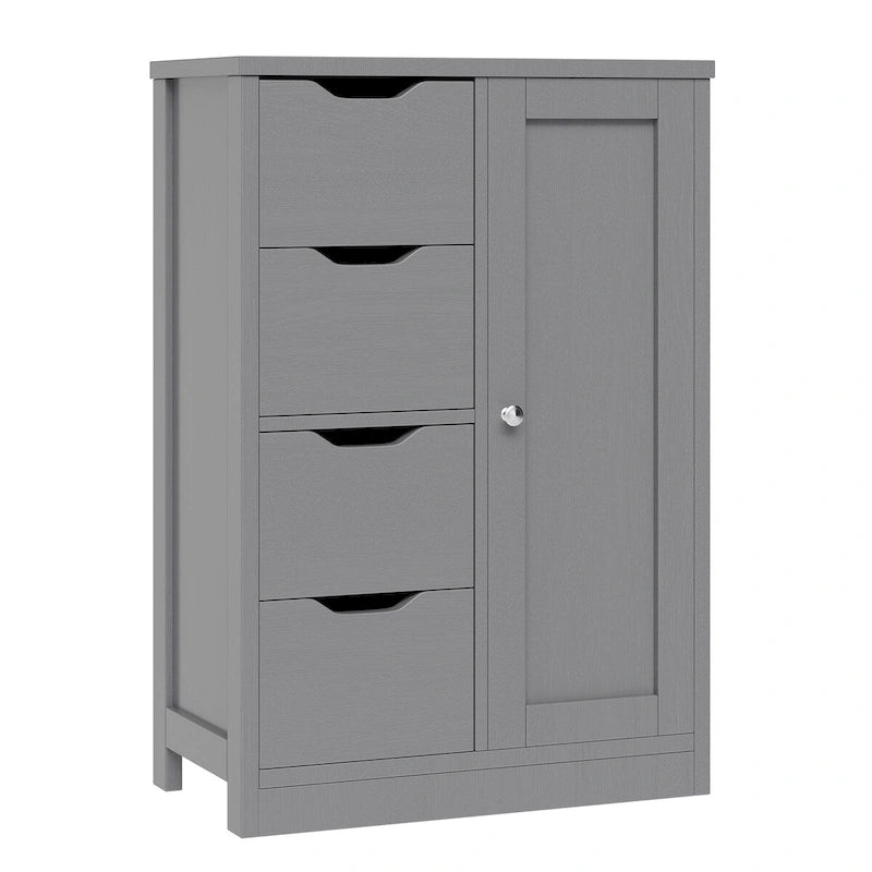 Meuble de rangement de salle de bain sur pied, Meuble de rangement de cuisine avec 4 tiroirs et 1 porte