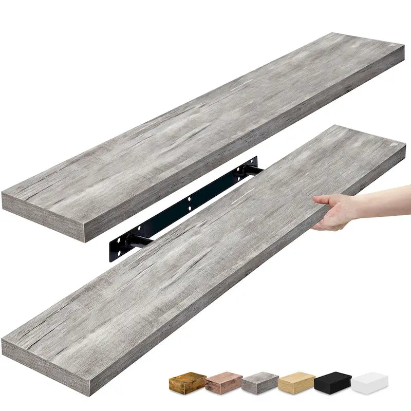 Longues étagères flottantes murales lot de 2 - 89 cm (L) x 23 cm (l) x 3,8 cm (H)