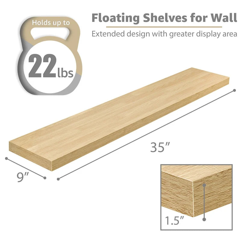 Longues étagères flottantes murales lot de 2 - 89 cm (L) x 23 cm (l) x 3,8 cm (H)