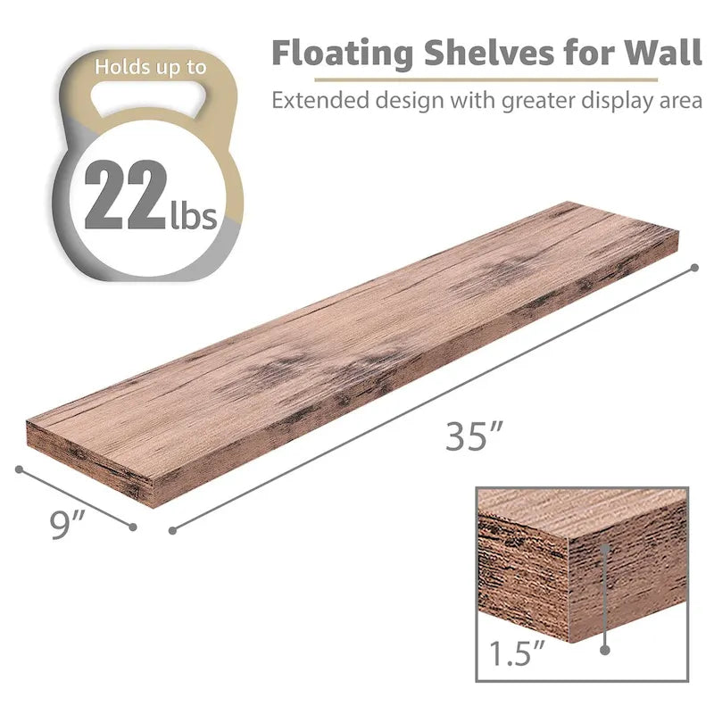 Longues étagères flottantes murales lot de 2 - 89 cm (L) x 23 cm (l) x 3,8 cm (H)