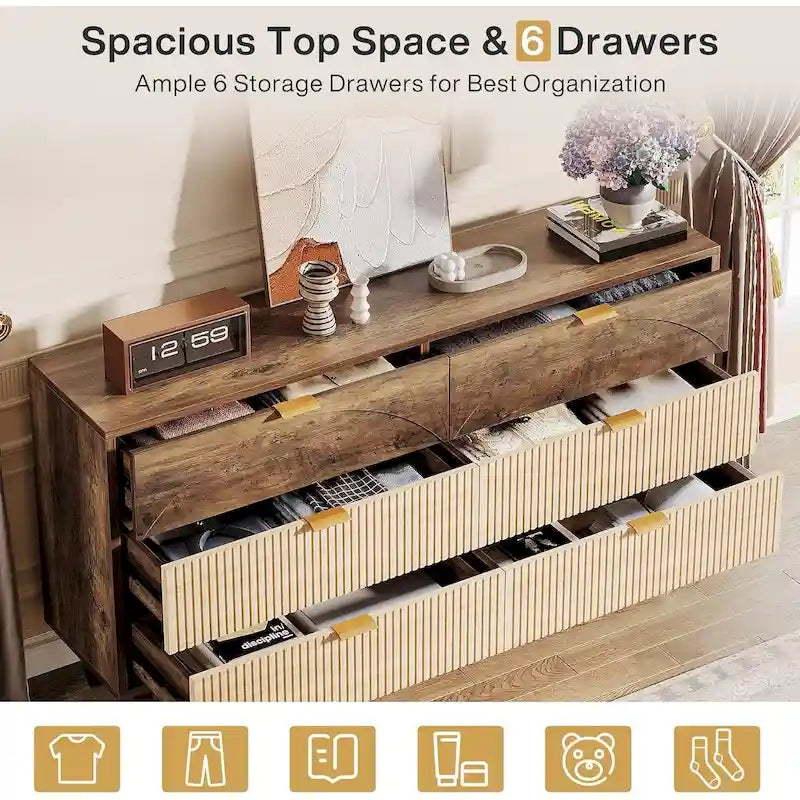 Commode de 55 pouces pour chambre à coucher, longue commode double organisatrice en bois verte